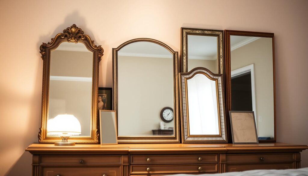 Think about these points and explore mirror styles. You'll find the perfect mirror to match your furniture and improve your room's look.

How to Choose the Perfect Mirror for Dresser
Choosing the right mirror for your dresser can greatly enhance your room's look. It's important to match the mirror's size and shape to your dresser and room. A mirror that's too big can make the room feel cramped, while a small one might not offer enough reflection.

Think about the mirror's frame style and material too. It should match your dresser and room colors. Also, consider how the mirror will handle the room's lighting. A matte finish can cut down on glare, while a glossy one adds elegance.